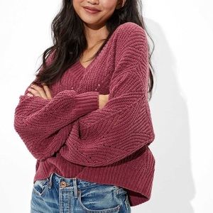 NWOT - American Eagle Chenille Pointelle V-neck Sweater